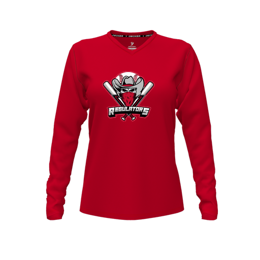 [FTLVCFRD-FYXS-LOGO1] Decker Comfort T-Shirt (Female Youth XS, Red, V Neck, Long Sleeve)