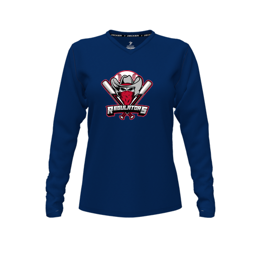 [FTLVPTNV-FYXS-LOGO1] Decker Performance T-Shirt (Female Youth XS, Navy, V Neck, Logo 1, Long Sleeve)