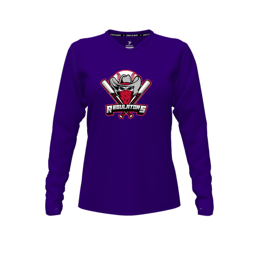 [FTLVPTPP-FYXS-LOGO1] Decker Performance T-Shirt (Female Youth XS, Purple, V Neck, Logo 1, Long Sleeve)
